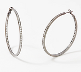 Diamonique 2" Round Cut Channel Set Hoop Earrings, Gunmetal-plated Sterling Silver